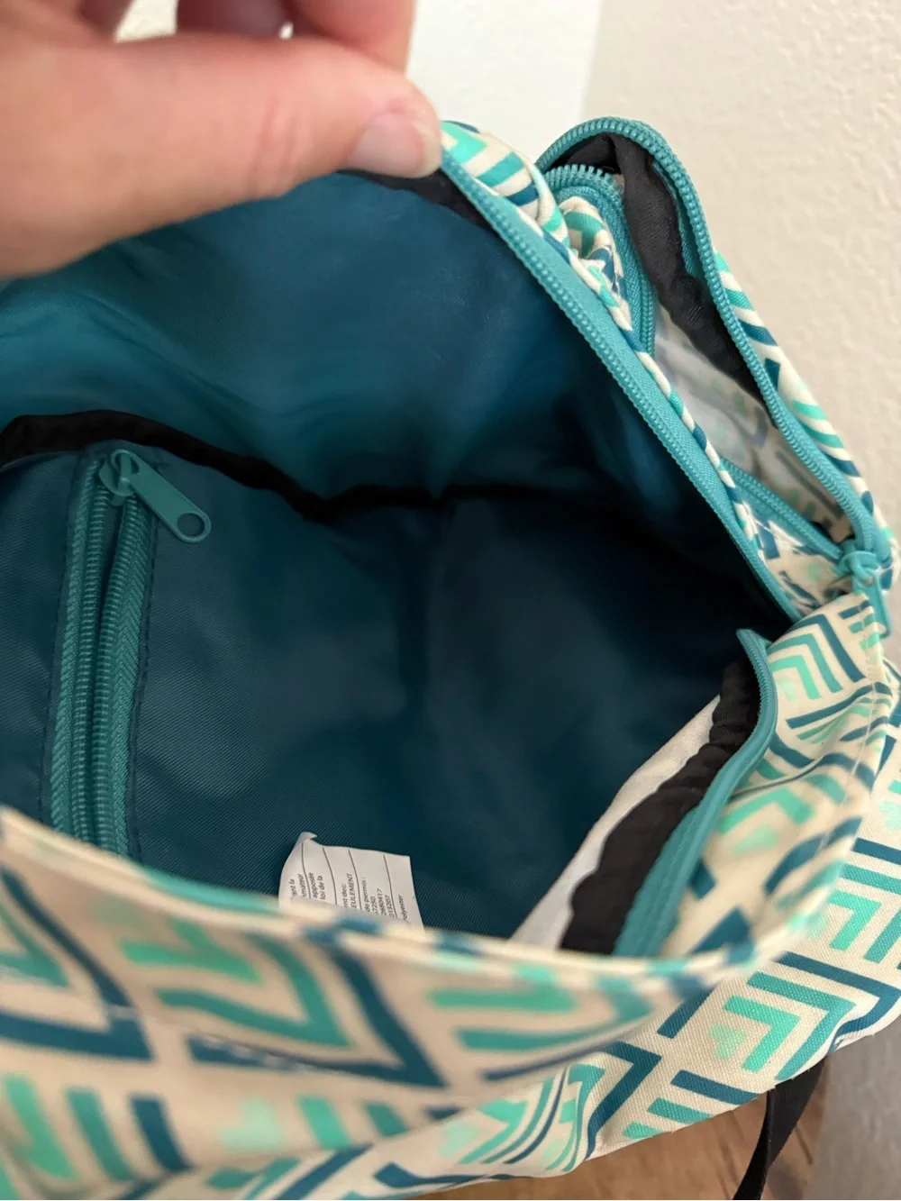 Kavu Teal & White Geo Chevron Rope Sling Backpack